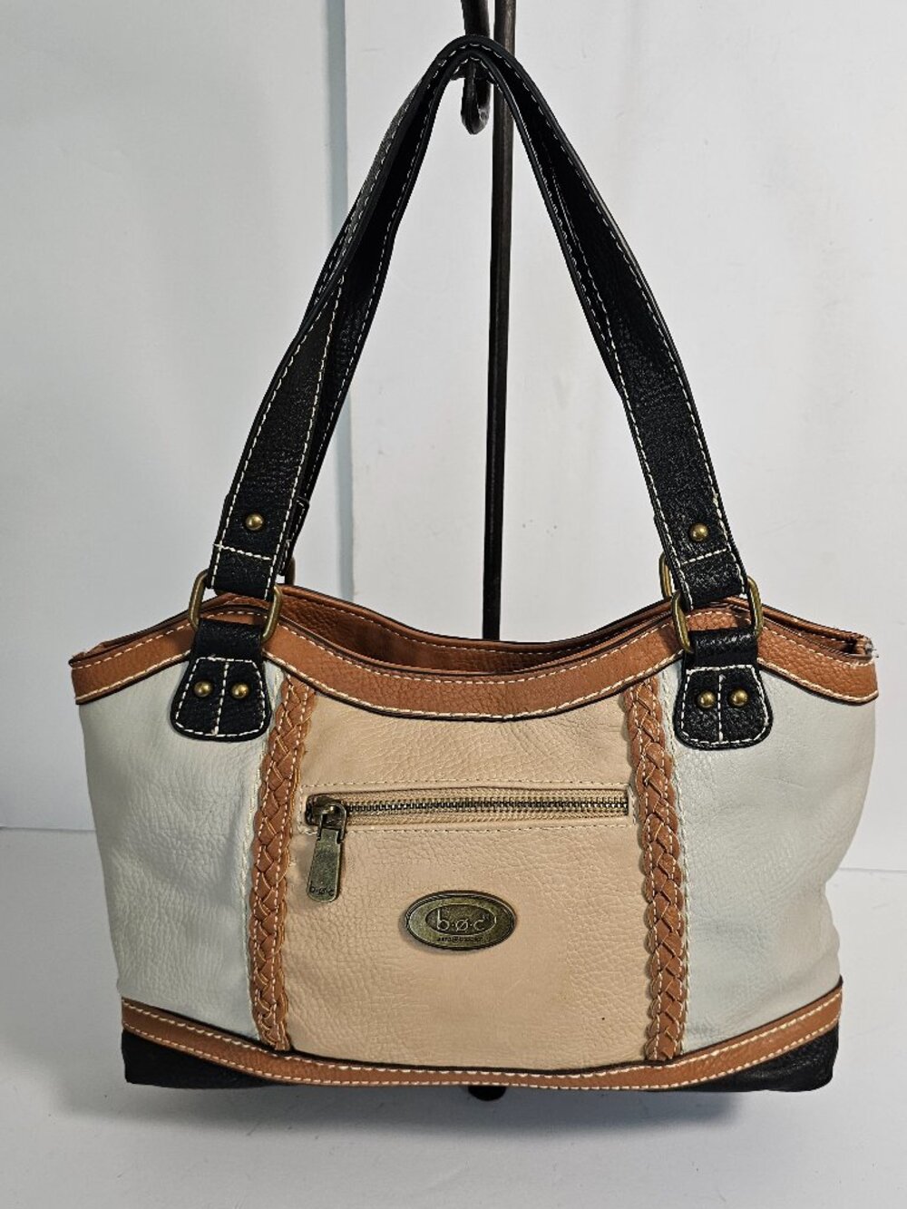 BOC Shoulder Bag Patchwork Boho Faux Leather Brown Black